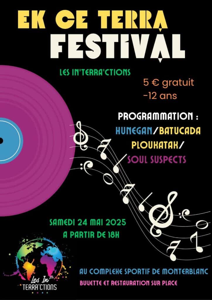 Affiche du festival Ek Ce Terra avec les groupes Hunegan, Batucada Ploukatak et Soul Suspects