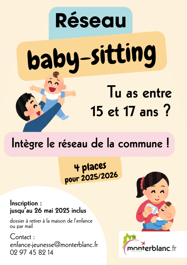 Tu as entre 15 et 17 ans, intègre le réseau baby-siiting. Inscription jusqu'au 26 mai. 4 places disponibles pour 2025/2026