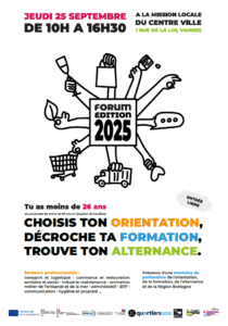 Affiche du forum de l'emploi, l'alternance et l'orientation organisé par la mission locale du Pays de Vannes